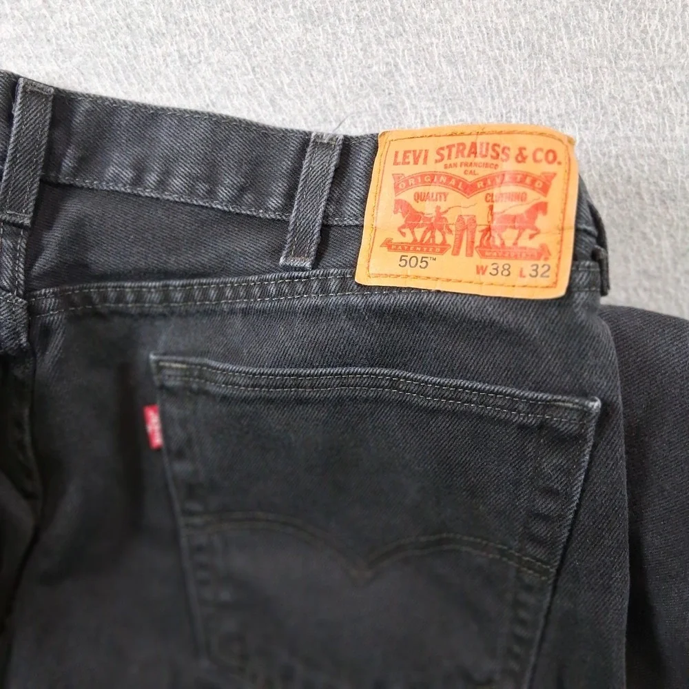 Levi's Mens 505 Regular Fit Jeans‎ 38x32 Black Straight Leg Denim Pants
